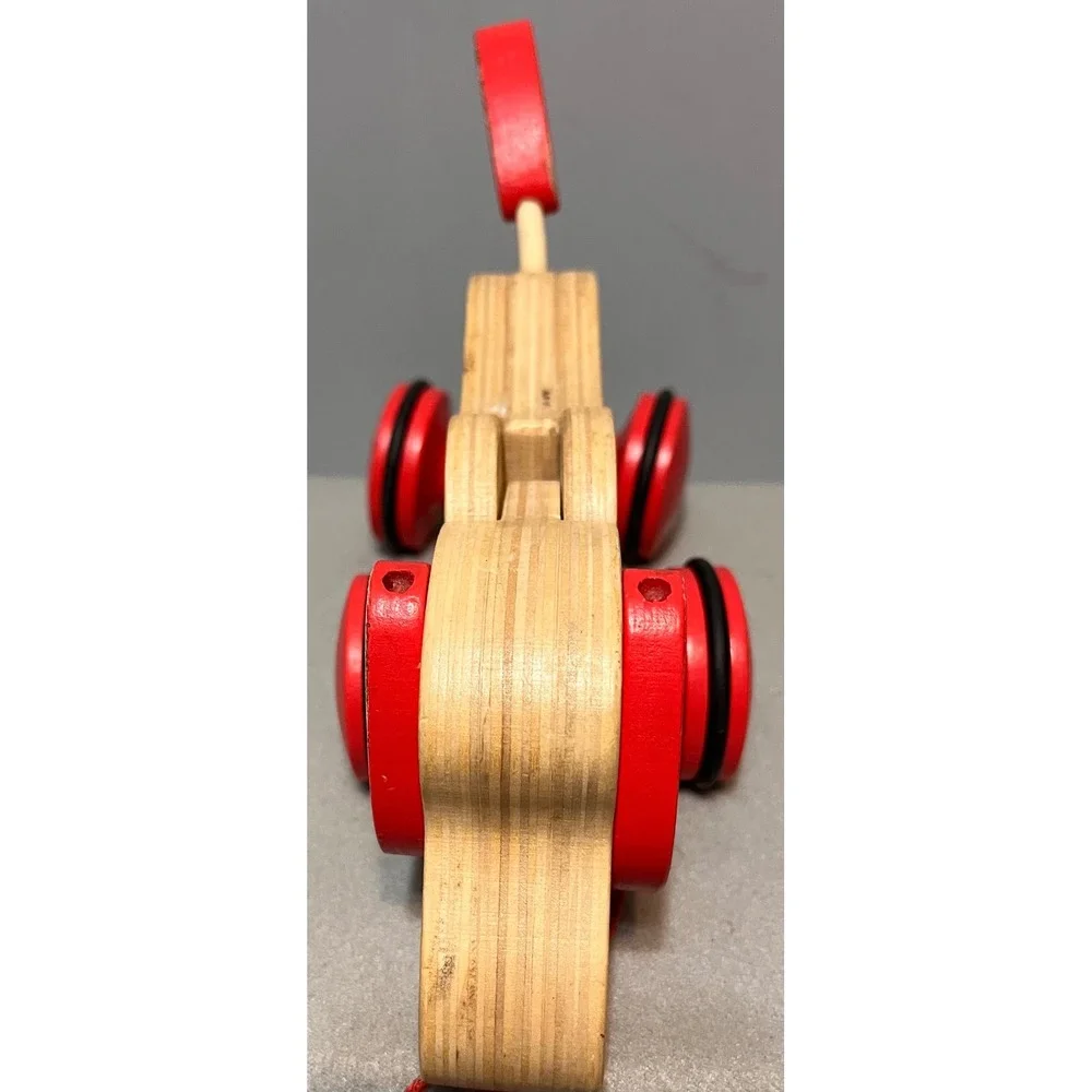 Hape Walk-A-Long Puppy Wooden Pull Toy Spotted Dog Red Orange E0347‎